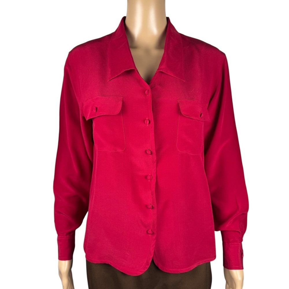 Vintage Blouseworks 100% Silk Red Long Sleeve Shirt Size M